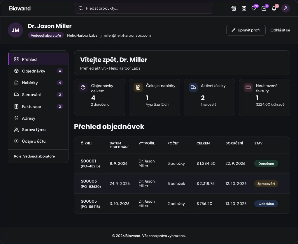 Biowand marketplace portal – Přehled